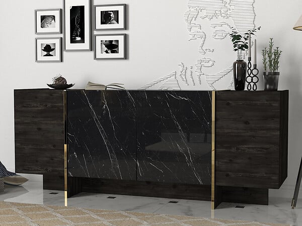 HABITAT ET JARDIN - Buffet en bois "Veyron" - 180 x 46 x 75 cm - Noir Or - large