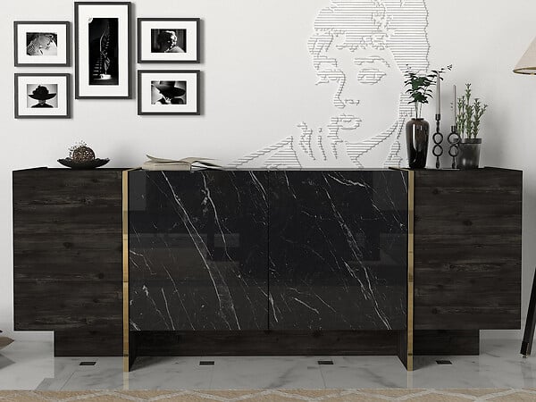 HABITAT ET JARDIN - Buffet en bois "Veyron" - 180 x 46 x 75 cm - Noir Or - large