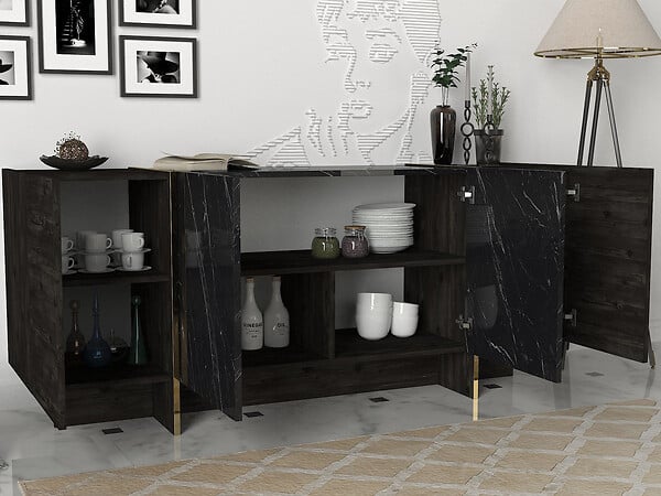 HABITAT ET JARDIN - Buffet en bois "Veyron" - 180 x 46 x 75 cm - Noir Or - large