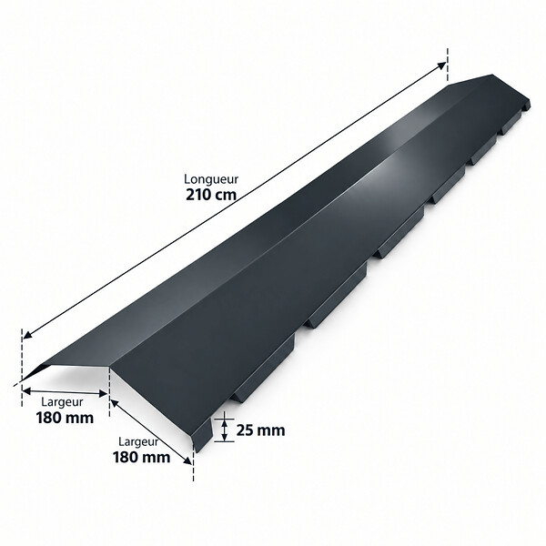 MCCOVER - Faîtière crantée 2,1 m 180 x 180 mm pour plaque nervurée acier 900/25 Gris anthracite RAL 7016, L.210 cm - large