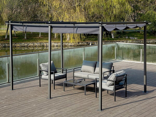 HABITAT ET JARDIN - Pergola en métal avec toit rétractable - 3 x 6 m - Anthracite - large