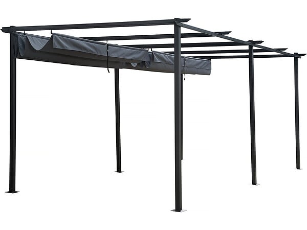 HABITAT ET JARDIN - Pergola en métal avec toit rétractable - 3 x 6 m - Anthracite - large