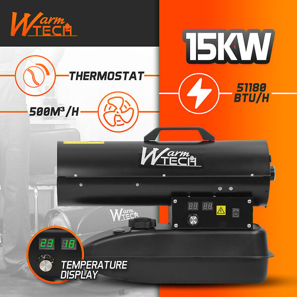 WARM TECH - Canon à chaleur diesel 15 KW avec thermostat - large