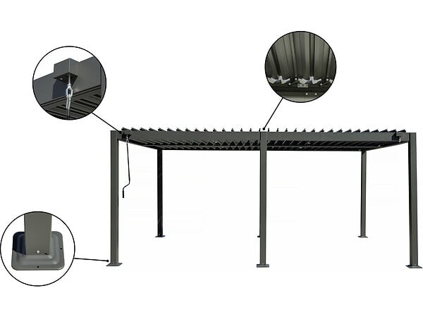 HABITAT ET JARDIN - Pergola bioclimatique avec store en aluminium "Kensington" - 3 x 5 m - Gris - large