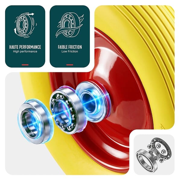 VOUNOT - Lot de 2 Roue increvable 4.80/4.00-8 en PU pour brouette diable alesage 20mm 392x92 mm Jaune - large