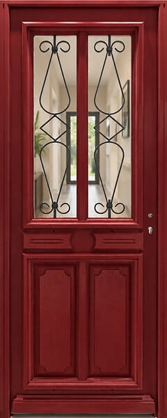 GD MENUISERIES - Porte d'entrée Bois Vitrée Barbara rouge RAL3004, H200 x L90 cm Côte Tableau p.Gauche - large