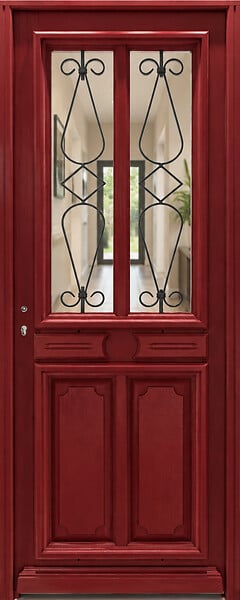 GD MENUISERIES - Porte d'entrée Bois Vitrée Barbara rouge, H215 x L90 cm Côte Tableau p.Droit (Poignee, Barillet) - large
