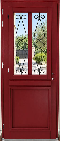 GD MENUISERIES - Porte d'entrée Bois Vitrée Barbara rouge RAL3004, H215 x L90 cm Côte Tableau p.Droit - large