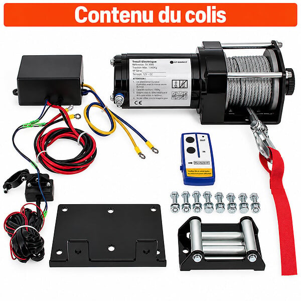 GT MARKET - Treuil électrique 12 V 1360 kg - Télécommande sans fil - large