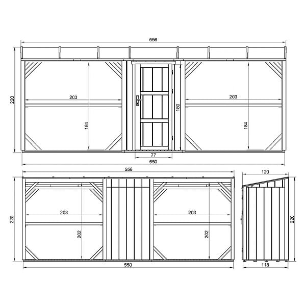 TIMBELA - Abri à bûches double avec remise - 556x120xH220 cm / 6,49 m² - Capacité ~8,8 m³ - TIMBELA M986-HARVEST HONEY - large