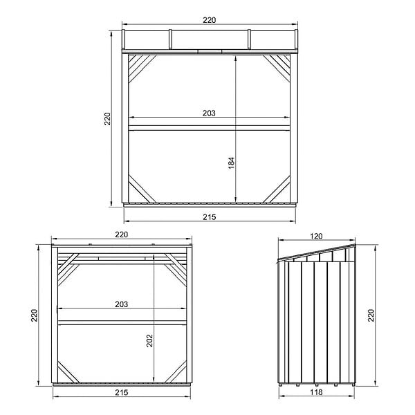 TIMBELA - Abri à bûches - 220x120xH220 cm / 2,54 m² - Capacité ~4,4 m³ - TIMBELA M984-TUNDRA CAVERN - large