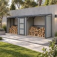 TIMBELA - Abri à bûches double avec remise - 556x120xH220 cm / 6,49 m² - Capacité ~8,8 m³ - TIMBELA M986-TUNDRA CAVERN - vignette