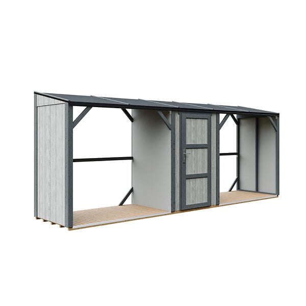 TIMBELA - Abri à bûches double avec remise - 556x120xH220 cm / 6,49 m² - Capacité ~8,8 m³ - TIMBELA M986-TUNDRA CAVERN - large