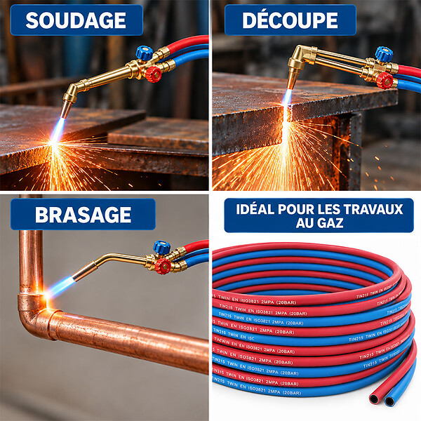 HUGGY TUYAUX - Tuyau de soudure oxygène/acétylène Ø 6.3 mm - Longueur 5 mètres - large