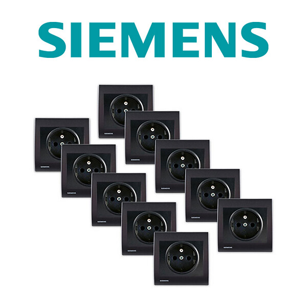 SIEMENS - SIEMENS Lot de 10 Prises 2P+T Anthracite Delta Iris avec plaque anthracite - large