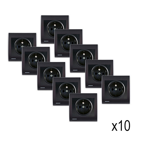 SIEMENS - SIEMENS Lot de 10 Prises 2P+T Anthracite Delta Iris avec plaque anthracite - large