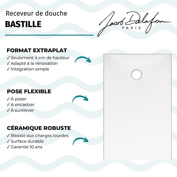 JACOB DELAFON - Receveur de douche antidérapant 120 x 80 cm Bastille céramique - large