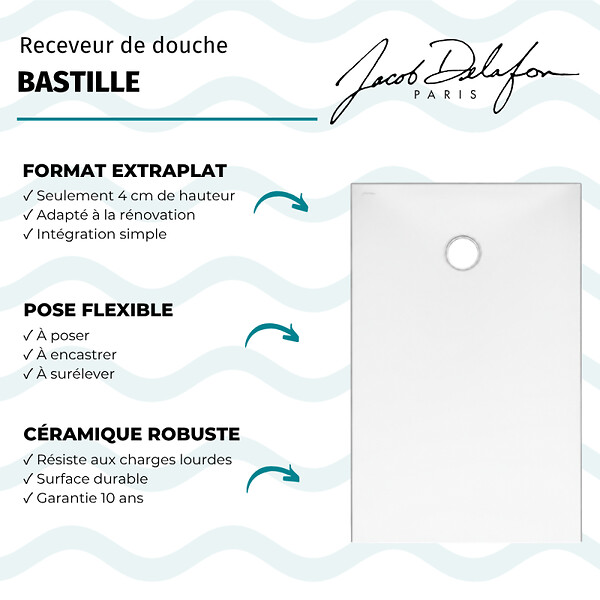 JACOB DELAFON - Receveur de douche 90 x 90 cm Bastille céramique - large