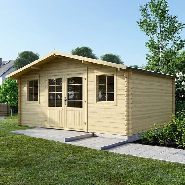 ALTANKA - Abri de jardin en bois - 19.2m2 - 4.8x4m - Ep. 40mm - Couleur: naturel - DOM370 - large