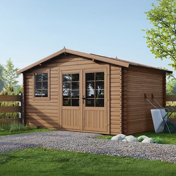 ALTANKA - Abri de jardin en bois - 11.7m2 - 3.9x3m - Traité - Ep. 34mm - Couleur: marron - DOM562 - large