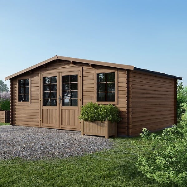 ALTANKA - Abri de jardin en bois - 20m2 - 5x4m - Traité - Ep. 28mm - Couleur: marron - DOM566 - large