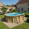 ALTANKA - Piscine hors sol en bois NEMO 4.3 x 3 - H.1.18 m avec plage, bleu pâle, fixations à visser - BAS7302OSPL+PLA302 - vignette