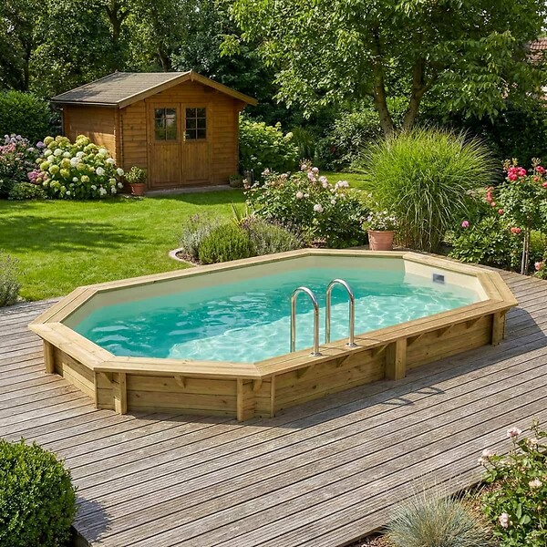 ALTANKA - Piscine hors sol en bois NEMO 5.79 x 3.49 - H.1.45 m, sable, cadre en métal - sans dalle - BAS7304OSPU3 - large