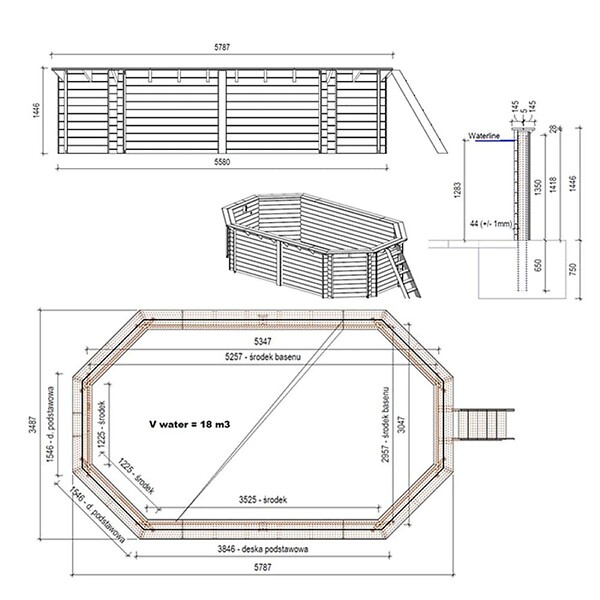 ALTANKA - Piscine hors sol en bois NEMO 5.79 x 3.49 - H.1.45 m, sable, cadre en métal - sans dalle - BAS7304OSPU3 - large