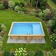 ALTANKA - Piscine hors sol en bois AQUA 7 x 3.75 - H.1.45 m avec plage, bleu pâle, fixations à sceller - BAS7308OSPI+PLA308 - vignette