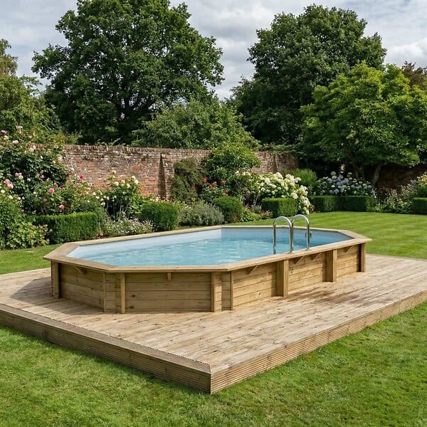 ALTANKA - Piscine hors sol en bois NEMO 7.3 x 3.97 - H.1.45 m, gris clair, fixations à visser - BAS7305OSPL2 - large