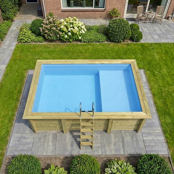 ALTANKA - Piscine hors sol en bois AQUA 4.65 x 2.85 - H.1.24 m avec plage, bleu pâle, fixations à visser - BAS7306OSPL+PLA306 - large