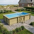 ALTANKA - Piscine hors sol en bois AQUA 6.1 x 2.85 - H.1.31 m avec plage, bleu pâle, fixations à visser - BAS7307OSPL+PLA307 - vignette