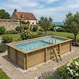 ALTANKA - Piscine hors sol en bois AQUA 6.1 x 2.85 - H.1.31 m avec plage, gris clair, cadre en métal - sans dalle - BAS7307OSPU2+PLA307 - vignette
