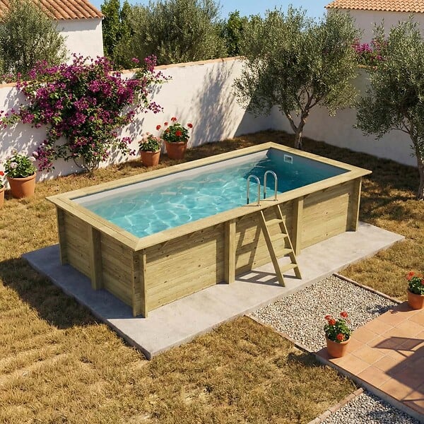 ALTANKA - Piscine hors sol en bois AQUA 6.1 x 2.85 - H.1.31 m, gris clair, fixations à visser - BAS7307OSPL2 - large