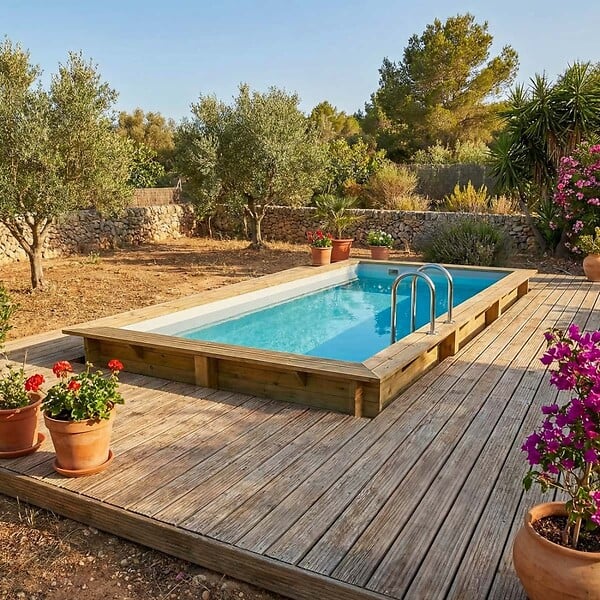ALTANKA - Piscine hors sol en bois AQUA 6.1 x 2.85 - H.1.31 m, gris clair, fixations à visser - BAS7307OSPL2 - large