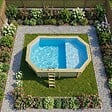 ALTANKA - Piscine hors sol en bois NEMO 5.79 x 3.49 - H.1.45 m avec plage, bleu pâle, cadre en métal - sans dalle - BAS7304OSPU+PLA304 - vignette