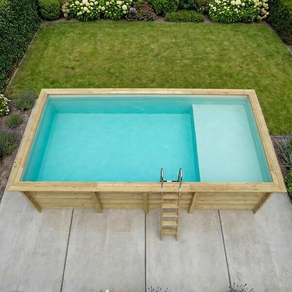 ALTANKA - Piscine hors sol en bois AQUA 7 x 3.75 - H.1.45 m avec plage, sable, fixations à sceller - BAS7308OSPI3+PLA308 - large
