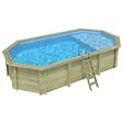 ALTANKA - Piscine hors sol en bois NEMO 7.3 x 3.97 - H.1.45 m avec plage, bleu pâle, fixations à visser - BAS7305OSPL+PLA305 - vignette