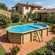ALTANKA - Piscine hors sol en bois NEMO 7.3 x 3.97 - H.1.45 m avec plage, bleu pâle, fixations à visser - BAS7305OSPL+PLA305 - vignette