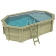 ALTANKA - Piscine hors sol en bois NEMO 5.79 x 3.49 - H.1.45 m avec plage, gris clair, fixations à sceller - BAS7304OSPI2+PLA304 - vignette