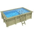 ALTANKA - Piscine hors sol en bois AQUA 4.65 x 2.85 - H.1.24 m avec plage, bleu pâle, fixations à sceller - BAS7306OSPI+PLA306 - vignette