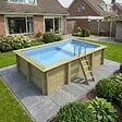 ALTANKA - Piscine hors sol en bois AQUA 4.65 x 2.85 - H.1.24 m avec plage, bleu pâle, fixations à sceller - BAS7306OSPI+PLA306 - vignette