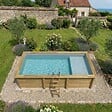 ALTANKA - Piscine hors sol en bois AQUA 6.1 x 2.85 - H.1.31 m avec plage, gris clair, fixations à sceller - BAS7307OSPI2+PLA307 - vignette