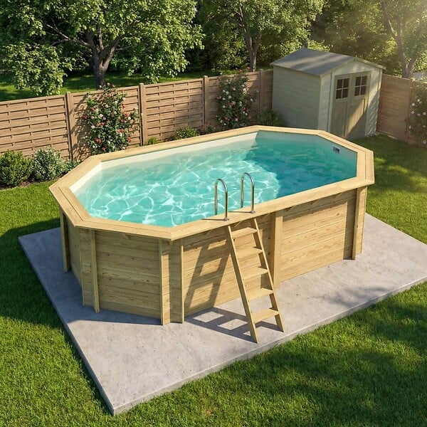 ALTANKA - Piscine hors sol en bois NEMO 5.79 x 3.49 - H.1.45 m, sable, fixations à sceller - BAS7304OSPI3 - large