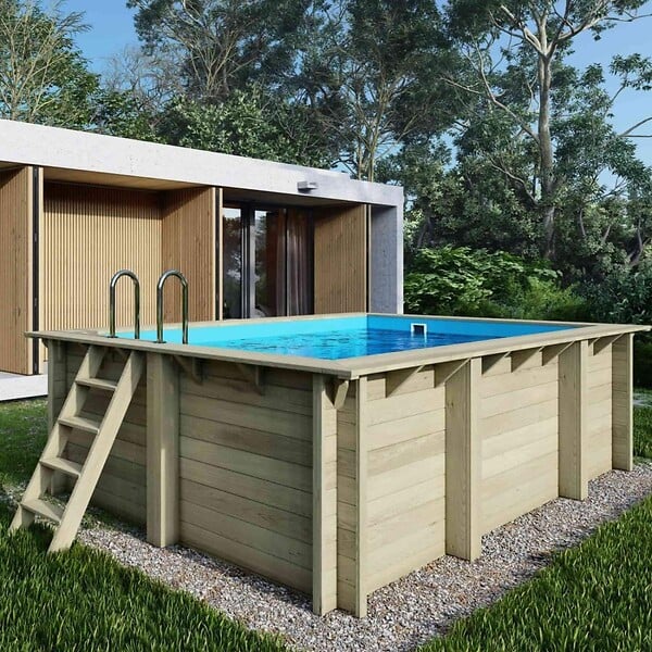ALTANKA - Piscine hors sol en bois AQUA 4.65 x 2.85 - H.1.24 m, bleu pâle, fixations à visser - BAS7306OSPL - large