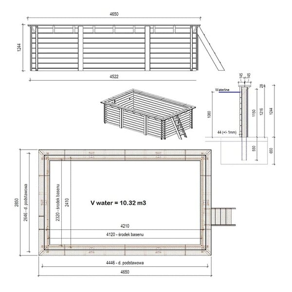 ALTANKA - Piscine hors sol en bois AQUA 4.65 x 2.85 - H.1.24 m, bleu pâle, fixations à visser - BAS7306OSPL - large