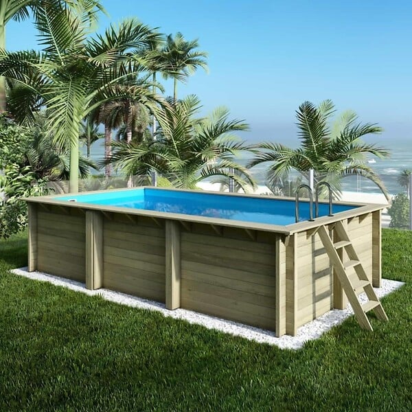 ALTANKA - Piscine hors sol en bois AQUA 6.1 x 2.85 - H.1.31 m, bleu pâle, fixations à visser - BAS7307OSPL - large
