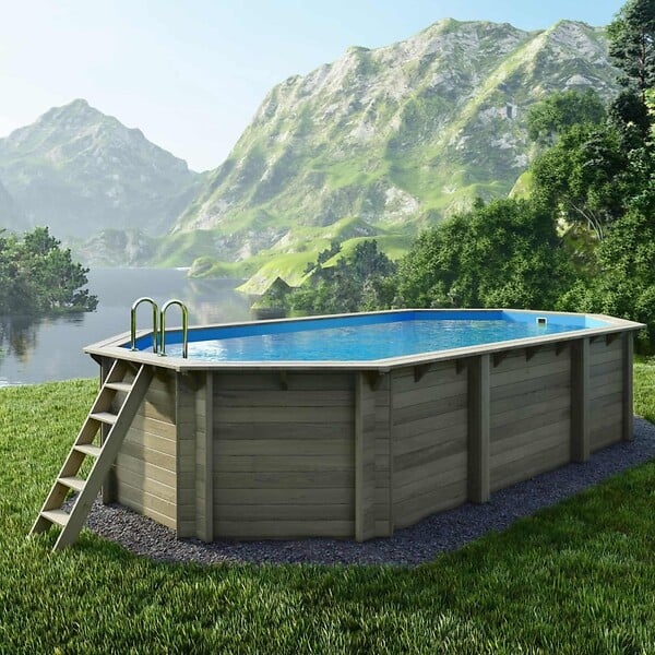 ALTANKA - Piscine hors sol en bois NEMO 7.3 x 3.97 - H.1.45 m, bleu pâle, fixations à sceller - BAS7305OSPI - large