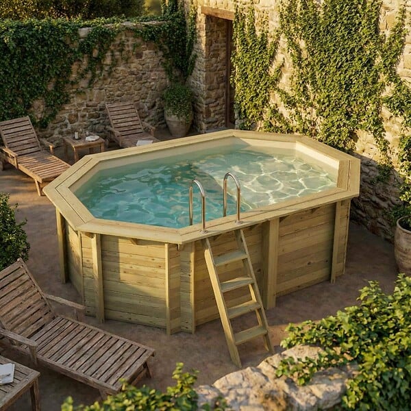 ALTANKA - Piscine hors sol en bois NEMO 4.3 x 3 - H.1.31 m avec plage, sable, fixations à visser - BAS7303OSPL3+PLA303 - large