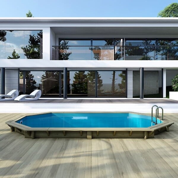 ALTANKA - Piscine hors sol en bois NEMO 5.79 x 3.49 - H.1.45 m, bleu pâle, cadre en métal - sans dalle - BAS7304OSPU - large